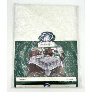Quaker Lace 70" Round Lace Tablecloth Camelot Floral #44421 White‎ NWT USA Made